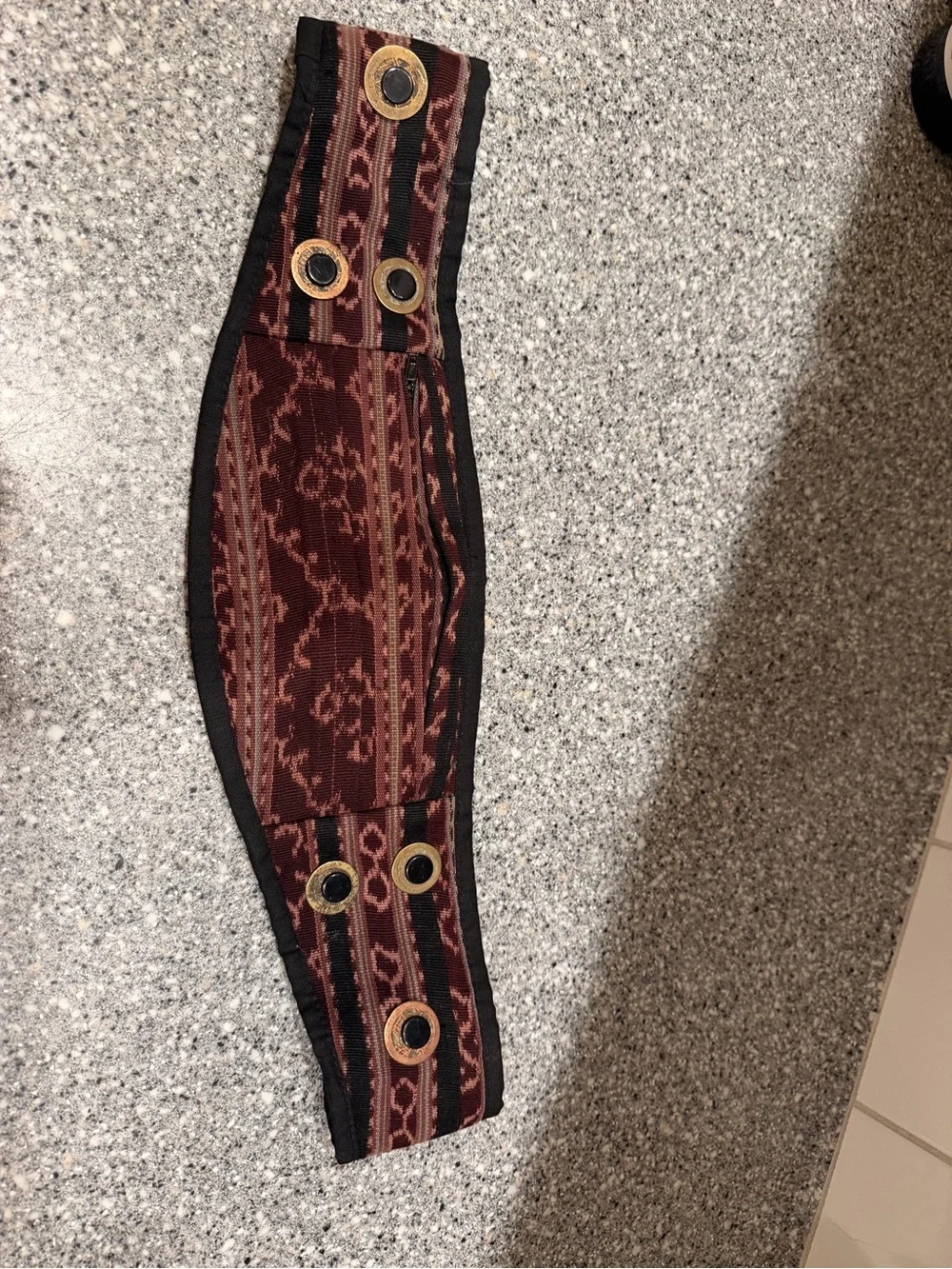 Boho Patterned  Wide Pocketed Waist Belt - Burgundy